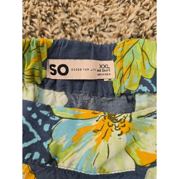 SO Juniors Plus XXL Floral Faux Wrap Midi Skirt Navy Blue Yellow Hibiscus Rayon - Picture 6 of 9